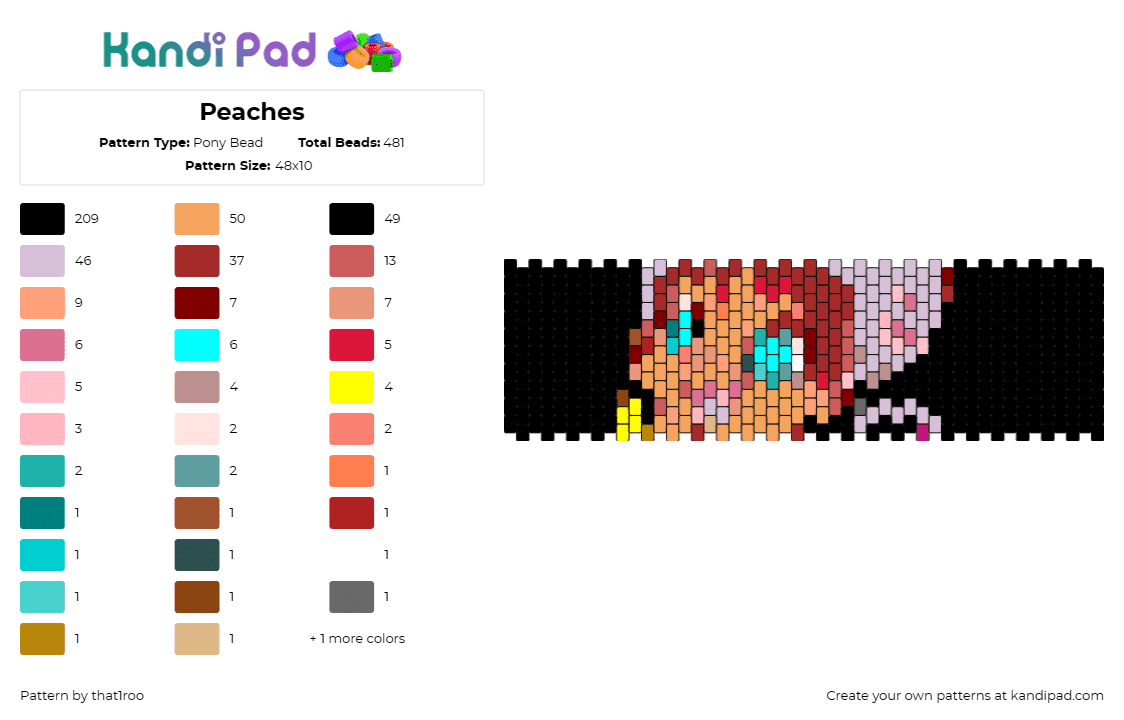 Peaches - Pony Bead Pattern by that1roo on Kandi Pad - peaches,splatoon,dark,cuff,black,tan