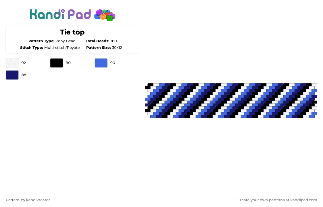 Tie top - Pony Bead Pattern by kandikreator on Kandi Pad - blue,purple