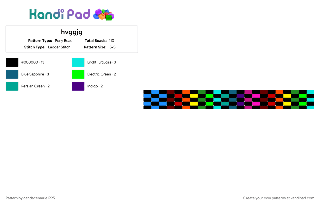 hvggjg - Pony Bead Pattern by candacemarie1995 on Kandi Pad - black, colorful, light blue, orange, pink