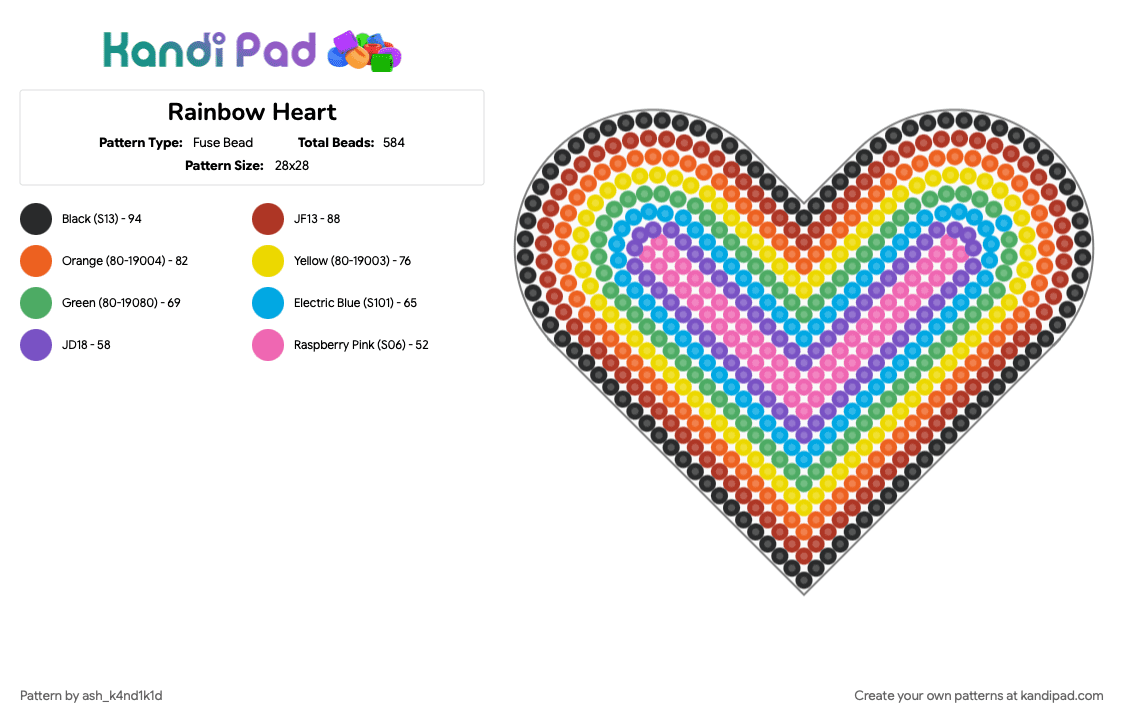 Rainbow Heart - Fuse Bead Pattern by ash_k4nd1k1d on Kandi Pad - 
