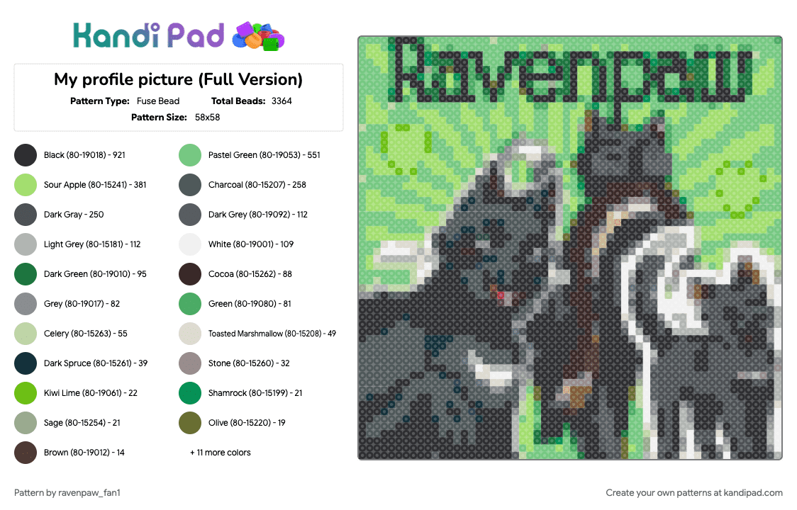 My profile picture (Full Version) - Fuse Bead Pattern by ravenpaw_fan1 on Kandi Pad - 