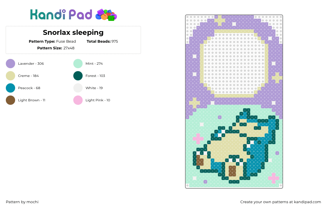 Snorlax sleeping - Fuse Bead Pattern by mochi on Kandi Pad - yellow,pink,light blue