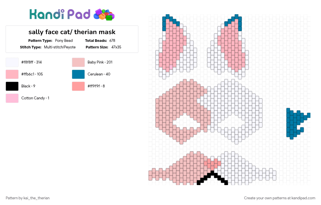 sally face cat/ therian mask - Pony Bead Pattern by kai_the_therian on Kandi Pad - animal, beige, furry, mask, otherkin, sal fisher, sally face, therian