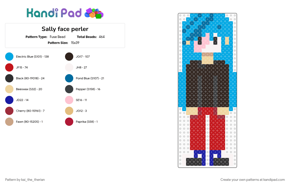 Sally face perler - Fuse Bead Pattern by kai_the_therian on Kandi Pad - brown, light blue, red, sal fisher, sally face, video game