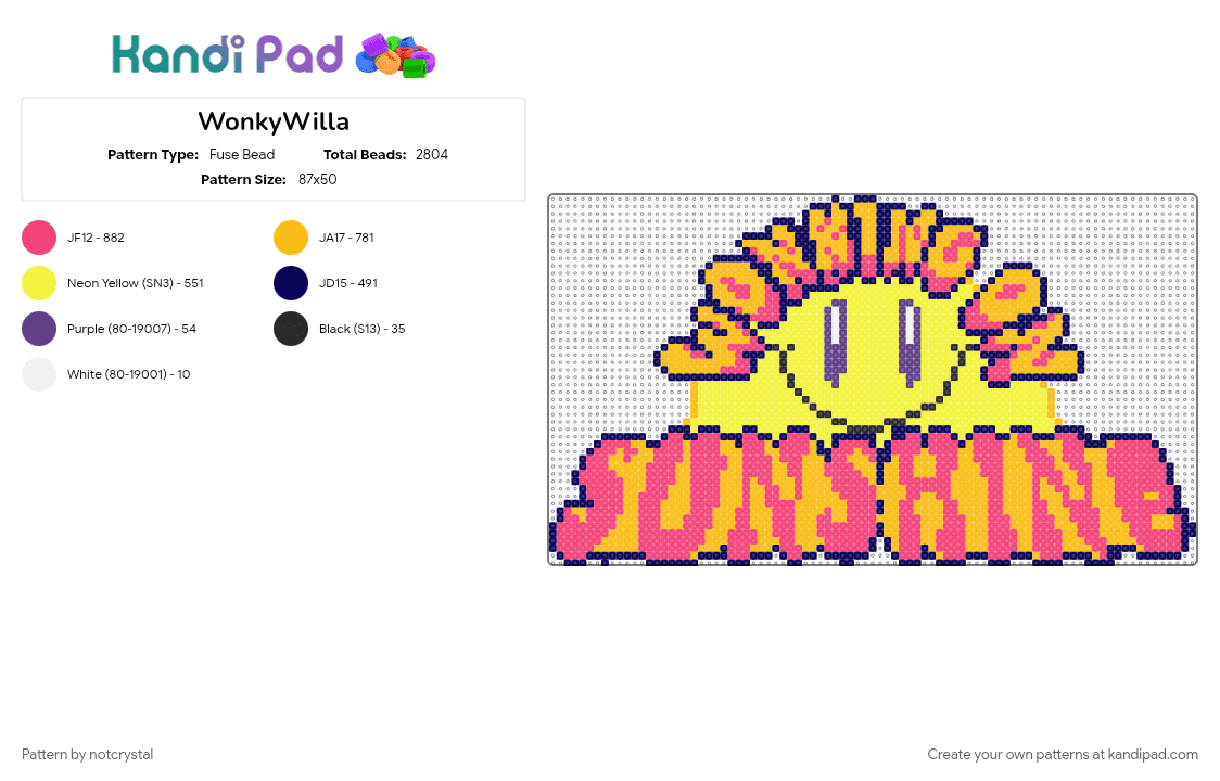 WonkyWilla - Fuse Bead Pattern by notcrystal on Kandi Pad - pink, yellow