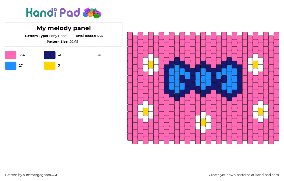 My melody panel - Pony Bead Pattern by summergagnon0331 on Kandi Pad - my melody,bow,sanrio,flowers,panel,pink,blue