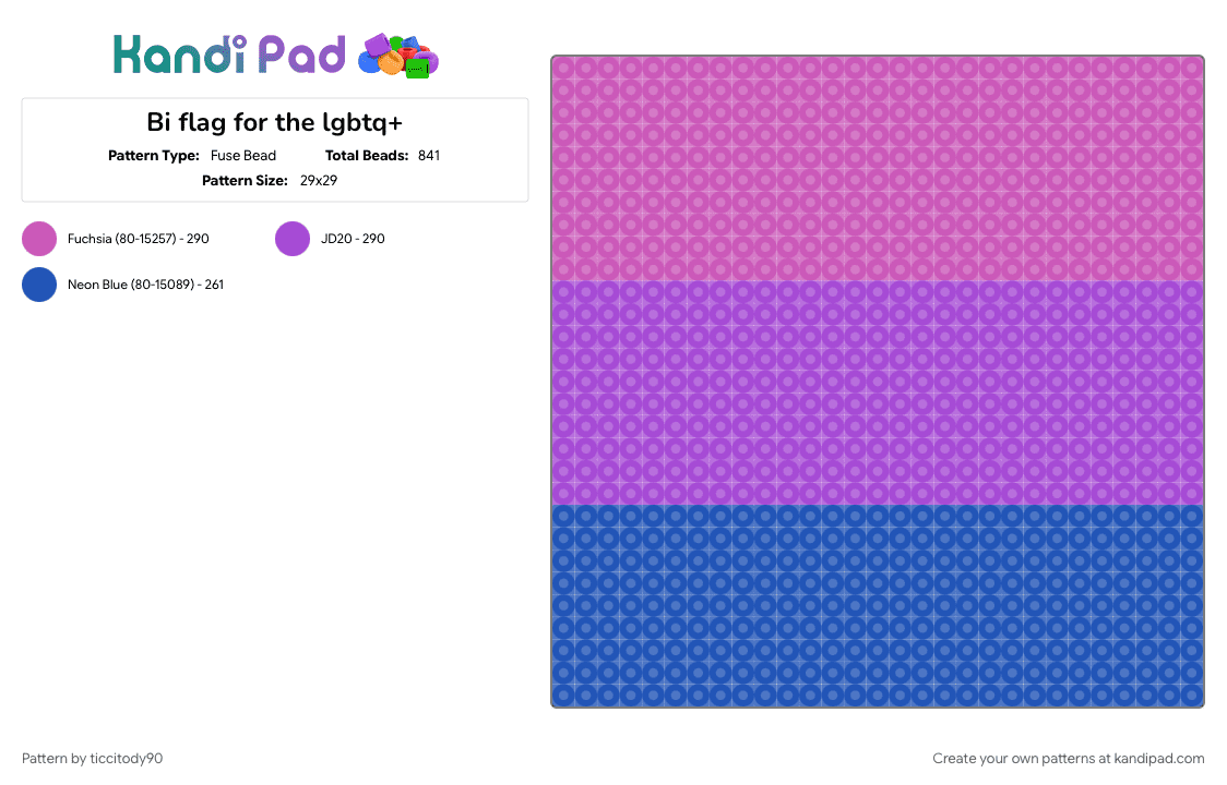 Bi flag for the lgbtq+ - Fuse Bead Pattern by ticcitody90 on Kandi Pad - 