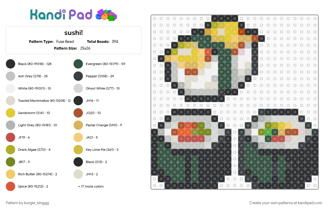 sushi! - Fuse Bead Pattern by burger_kinggg on Kandi Pad - beige, black, colorful, cotdseafood, red