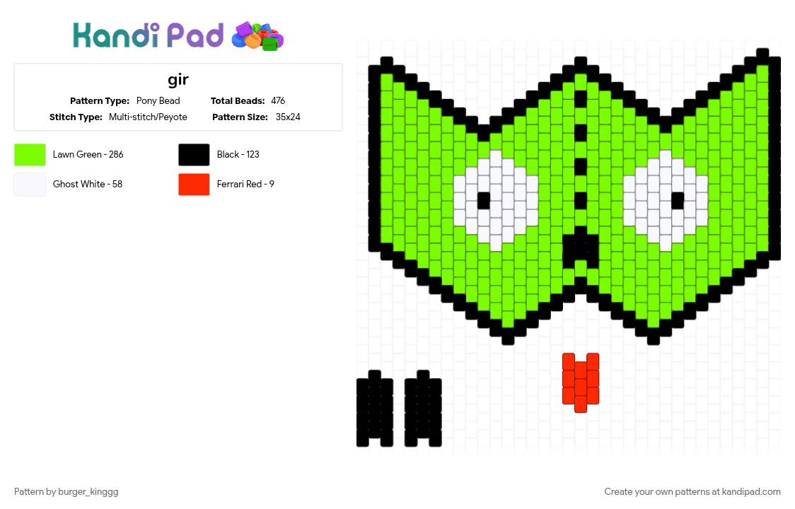 gir - Pony Bead Pattern by burger_kinggg on Kandi Pad - character, gir, green, invader zim, show