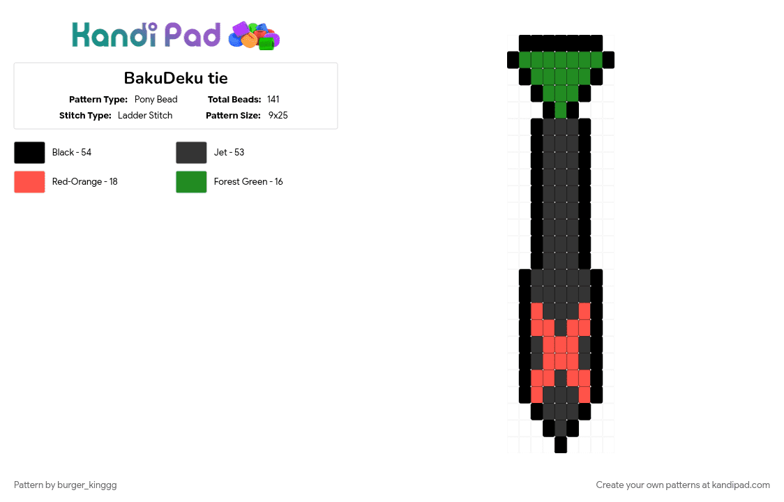 BakuDeku tie - Pony Bead Pattern by burger_kinggg on Kandi Pad - bkbk, black, green, red, tie