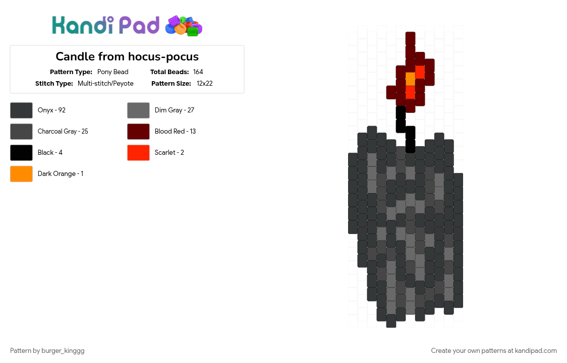 Candle from hocus-pocus - Pony Bead Pattern by burger_kinggg on Kandi Pad - black, brown, cotdcandle, cotdcandles, gray