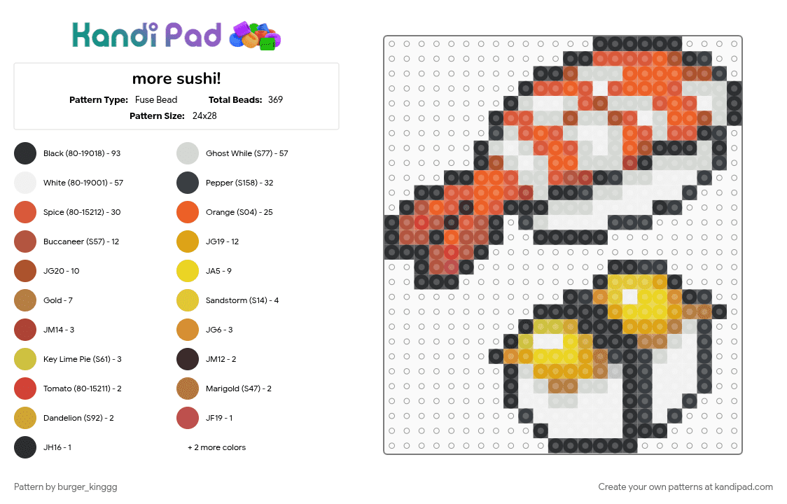 more sushi! - Fuse Bead Pattern by burger_kinggg on Kandi Pad - cotdseafood, orange, red, white