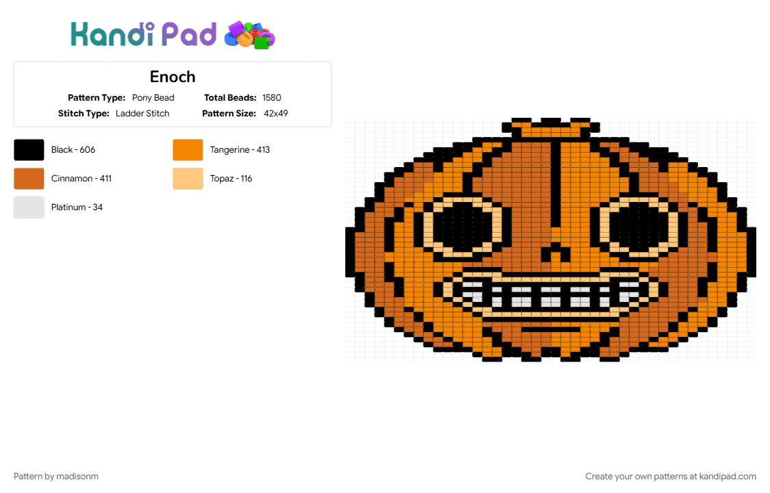 Enoch - Pony Bead Pattern by madisonm on Kandi Pad - enoch, orange, over the garden wall, pumpkin
