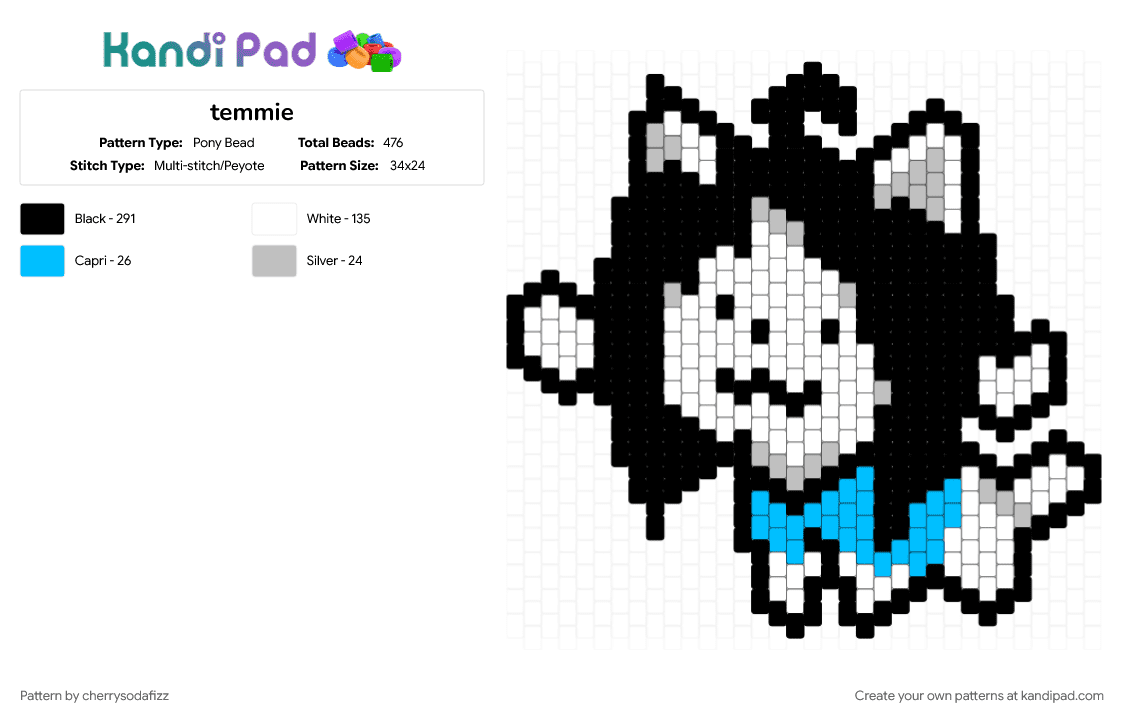 temmie - Pony Bead Pattern by cherrysodafizz on Kandi Pad - beige, black, light blue, white
