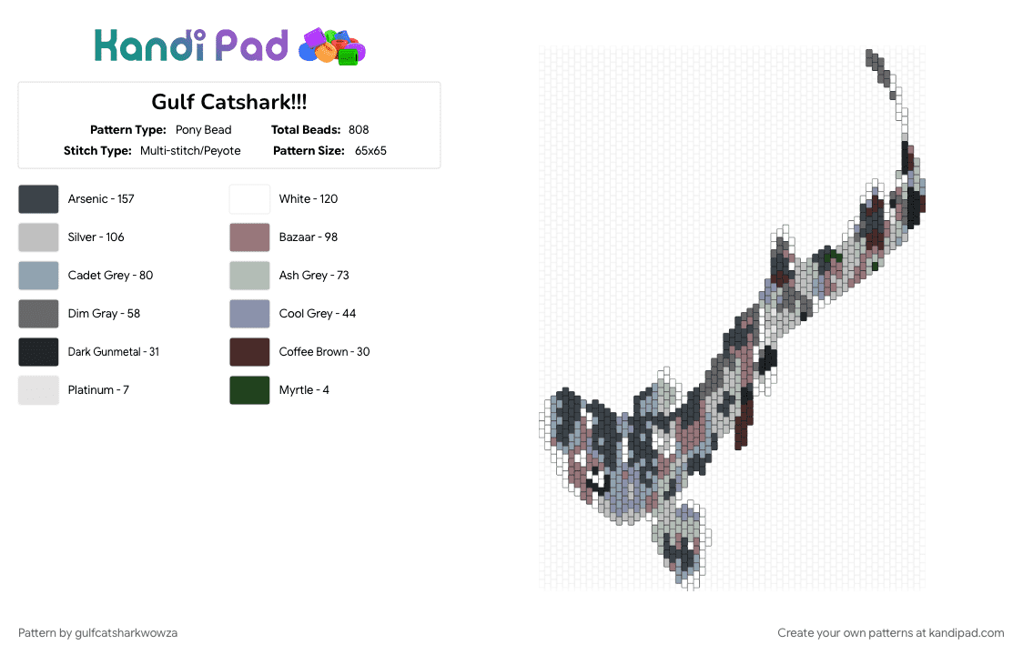 Gulf Catshark!!! - Pony Bead Pattern by th1s-sharks-last-liver on Kandi Pad - beige, gray, purple