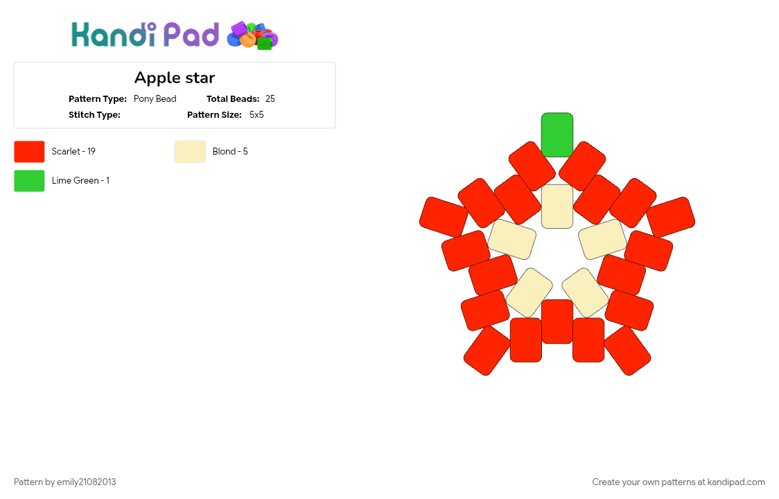 Apple star - Pony Bead Pattern by emily21082013 on Kandi Pad - red