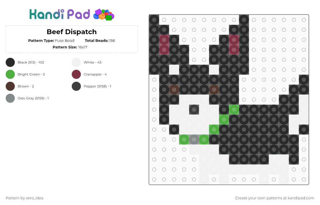 Beef Dispatch - Fuse Bead Pattern by xero_idea on Kandi Pad - black,white,green,brown,dispatch,beef,mechaman,robertrobertsoniii
