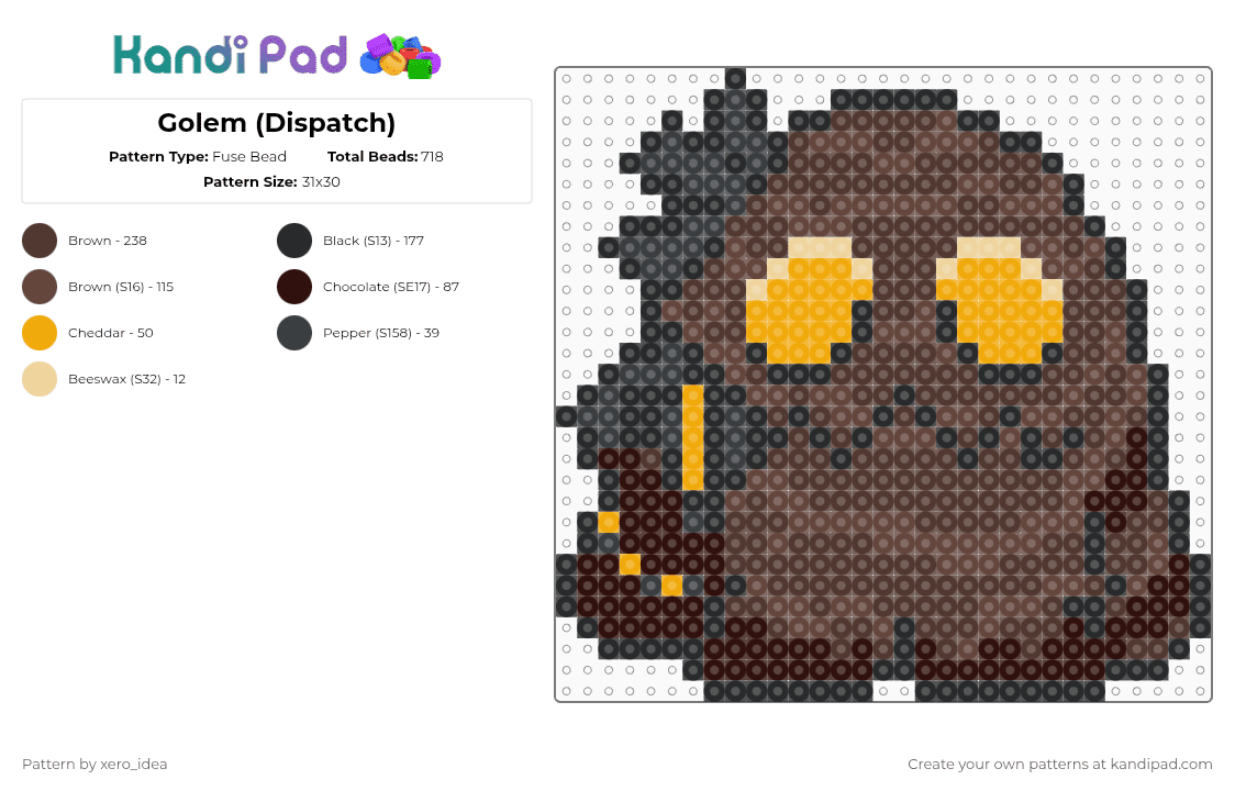 Golem (Dispatch) - Fuse Bead Pattern by xero_idea on Kandi Pad - brown