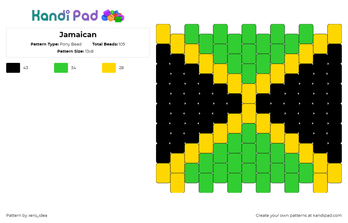 Jamaican - Pony Bead Pattern by xero_idea on Kandi Pad - jamaica,flag,caribbean,country,green,black,gold