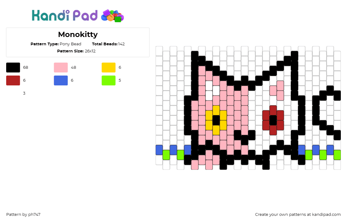 Monokitty - Pony Bead Pattern by ph747 on Kandi Pad - monokitty,danganronpa,character,video game,cute,cat,pink,white