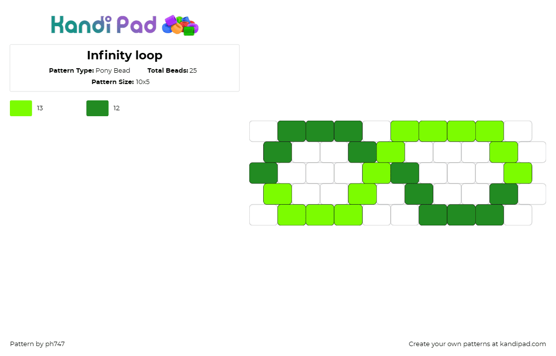 Infinity loop - Pony Bead Pattern by ph747 on Kandi Pad - infinity,loop,symbol,simple,green