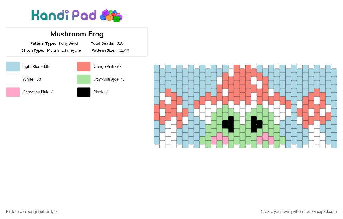 Mushroom Frog - Pony Bead Pattern by rodrigobutterfly12 on Kandi Pad - 