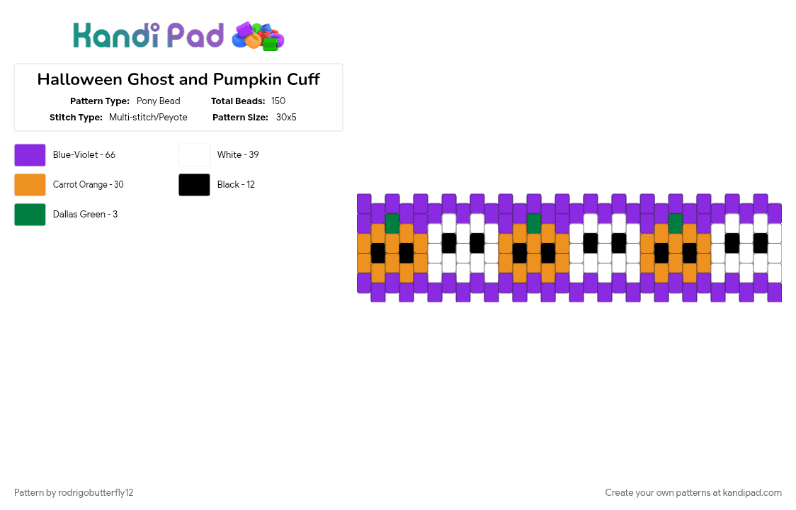Halloween Ghost and Pumpkin Cuff - Pony Bead Pattern by rodrigobutterfly12 on Kandi Pad - 