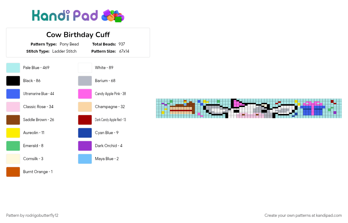 Cow Birthday Cuff - Pony Bead Pattern by rodrigobutterfly12 on Kandi Pad - 