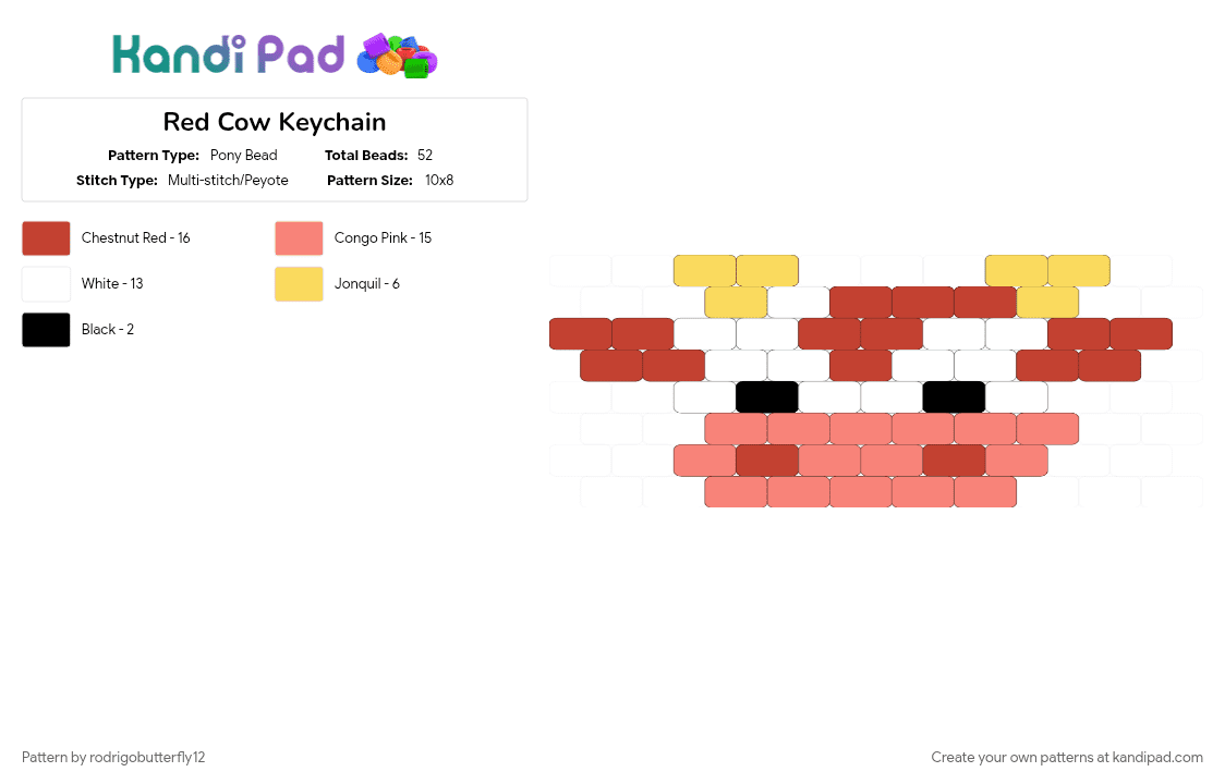 Red Cow Keychain - Pony Bead Pattern by rodrigobutterfly12 on Kandi Pad - cow, orange, red