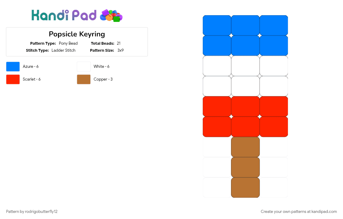 Popsicle Keyring - Pony Bead Pattern by rodrigobutterfly12 on Kandi Pad - blue, cotddessert, ice pop, popsicle, red