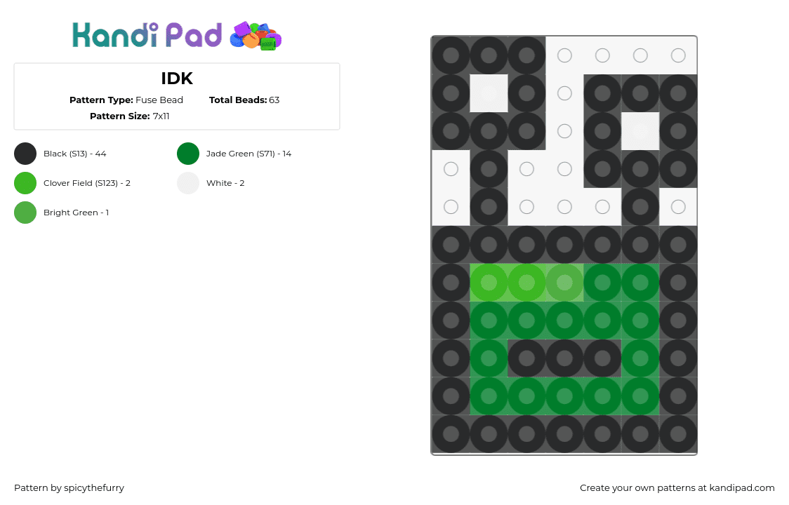 IDK - Fuse Bead Pattern by spicythefurry on Kandi Pad - robot,alien,simple,green,black