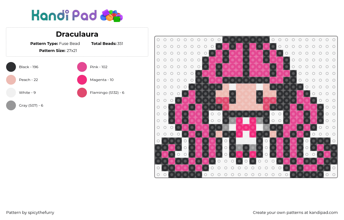 Draculaura - Fuse Bead Pattern by spicythefurry on Kandi Pad - draculaura,monster high,character,chibi,cute,pink