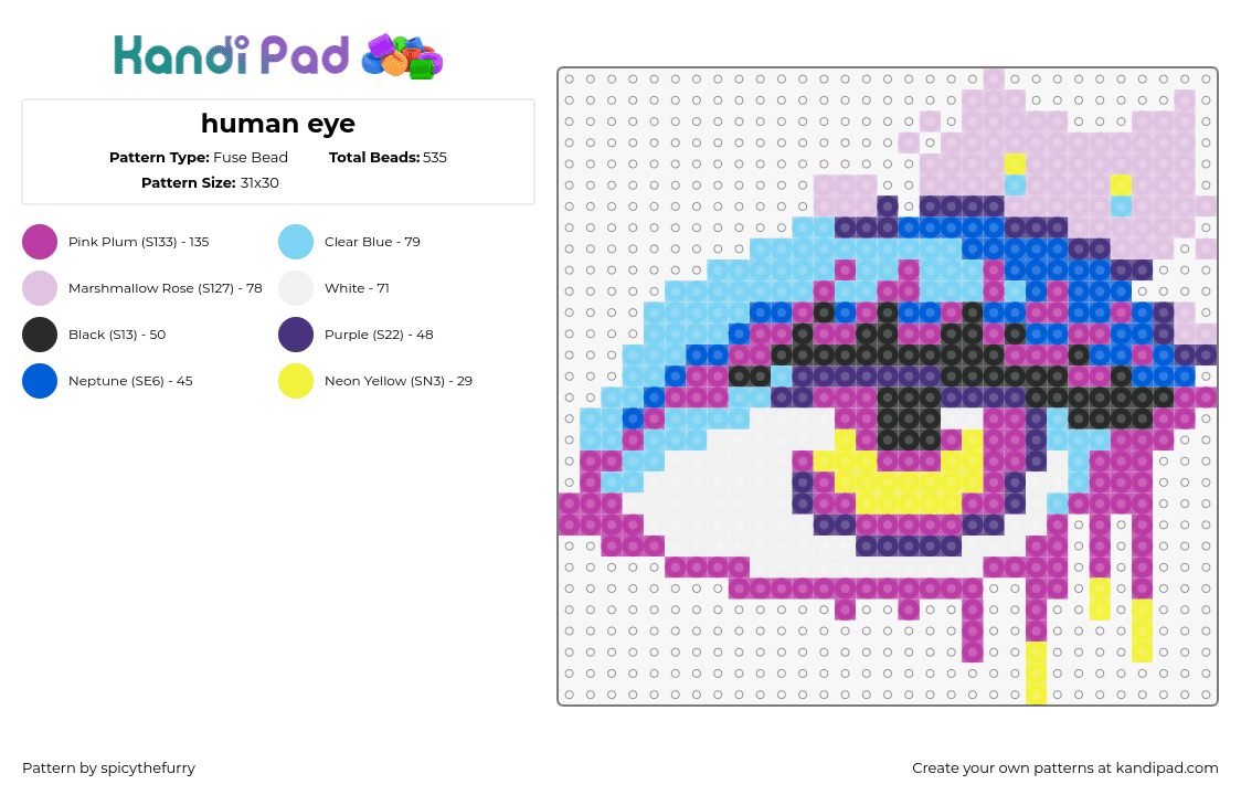 human eye - Fuse Bead Pattern by spicythefurry on Kandi Pad - eye,drippy,colorful,eyeball,pink,white,yellow,light blue