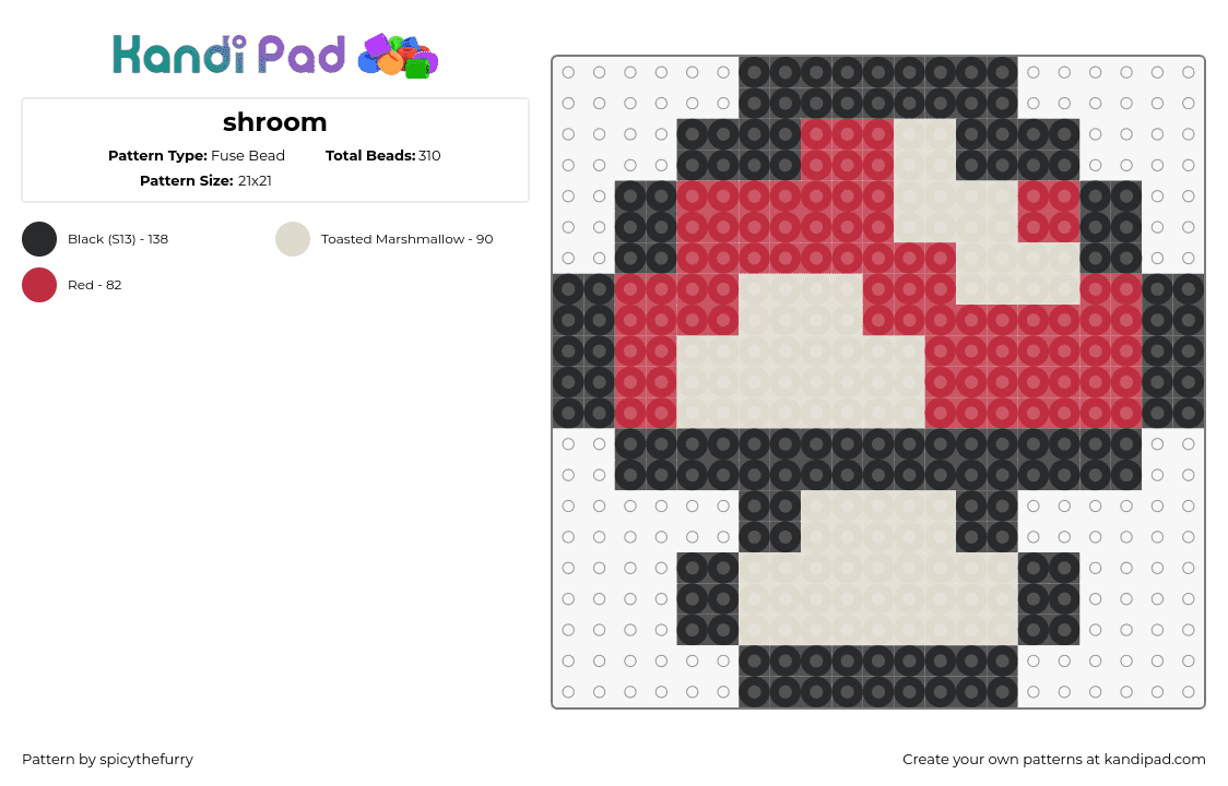 shroom - Fuse Bead Pattern by spicythefurry on Kandi Pad - mushroom,fungus,simple,red,black,beige