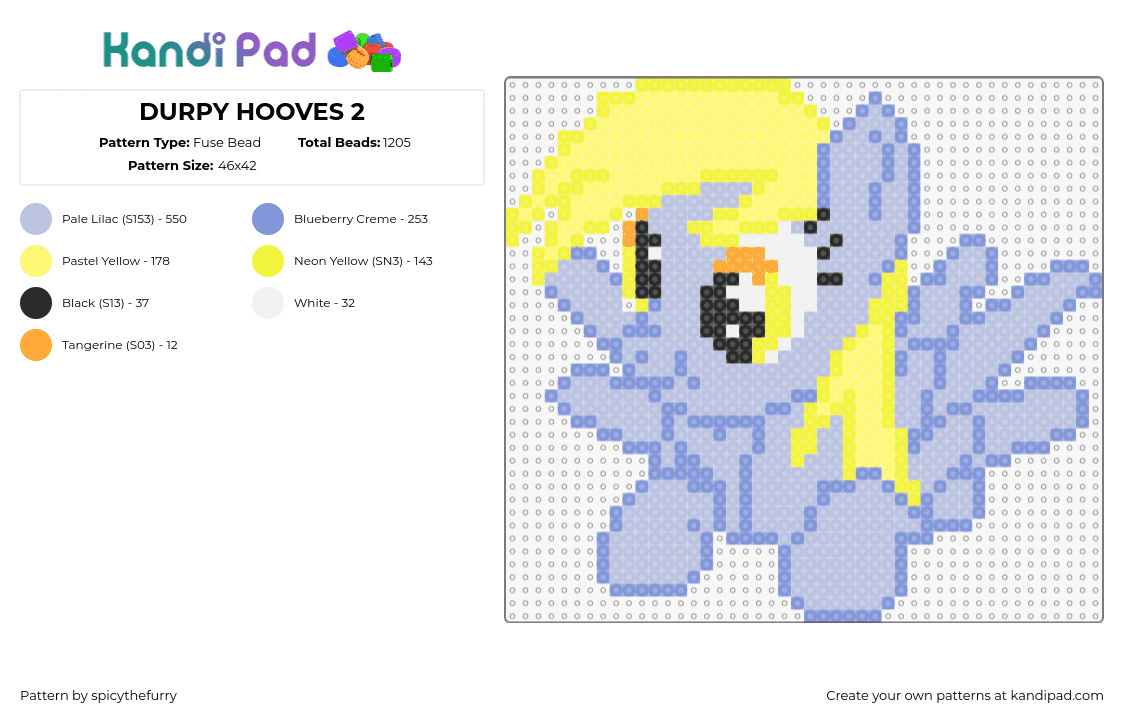 DURPY HOOVES 2 - Fuse Bead Pattern by spicythefurry on Kandi Pad - derpy hooves,muffins,ditzy doo,mlp,my little pony,character,winged,blonde,yellow,purple