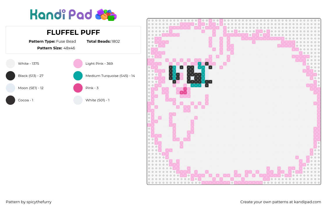 FLUFFEL PUFF - Fuse Bead Pattern by spicythefurry on Kandi Pad - fluffle puff,mlp,my little pony,character,cute,white,pink