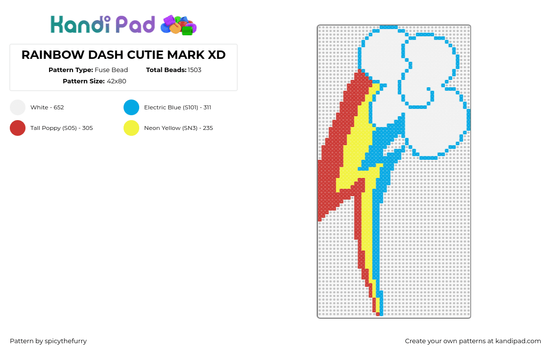 RAINBOW DASH CUTIE MARK XD - Fuse Bead Pattern by spicythefurry on Kandi Pad - rainbow dash,mlp,my little pony,cutie mark,cloud,lightning,colorful,white,red,light blue,yellow