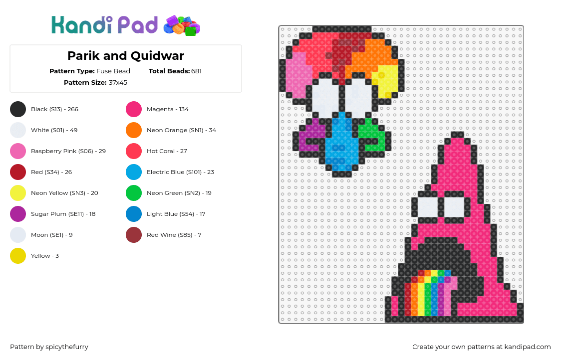 Parik and Quidwar - Fuse Bead Pattern by spicythefurry on Kandi Pad - patrick star,squidward,spongebob squarepants,characters,trippy,psychedelic,acid,colorful,pink