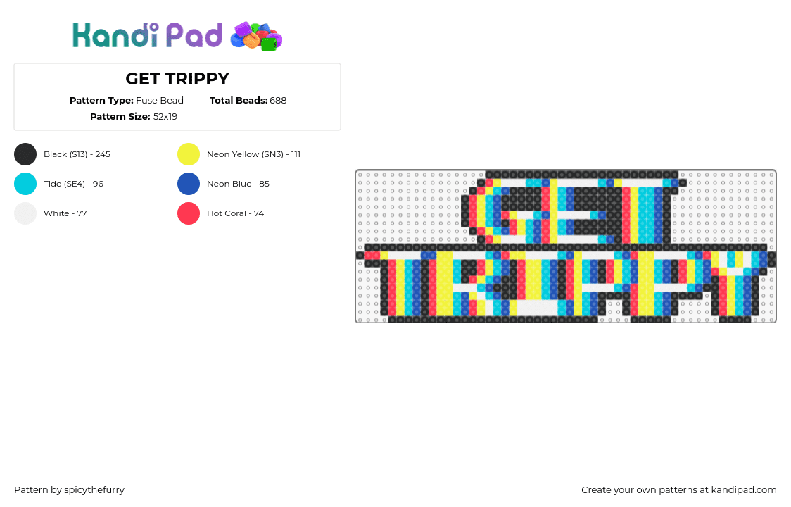 GET TRIPPY - Fuse Bead Pattern by spicythefurry on Kandi Pad - trippy,text,3d,colorful,white,light blue,red