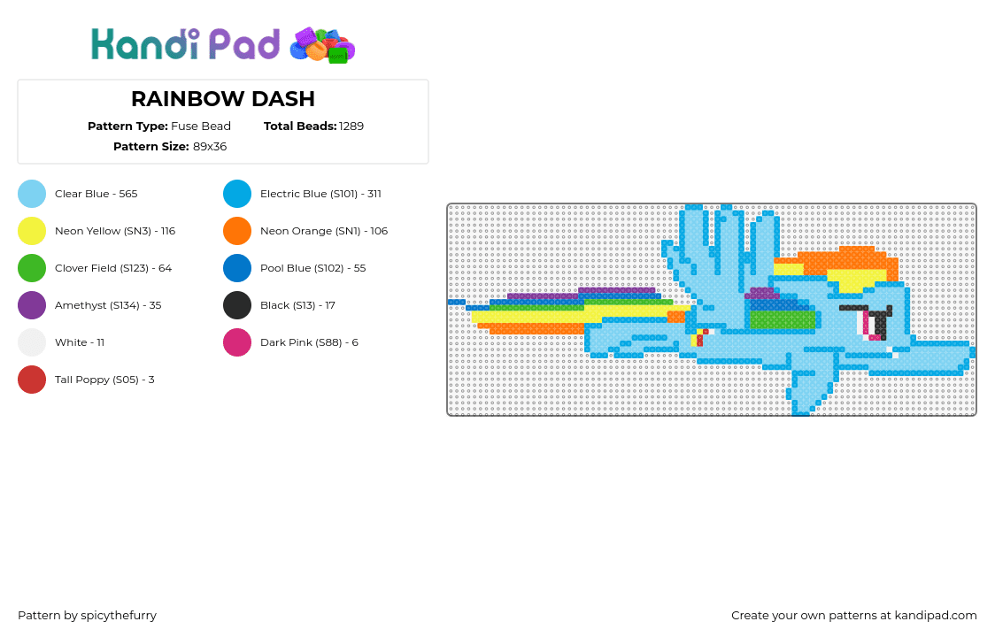 RAINBOW DASH - Fuse Bead Pattern by spicythefurry on Kandi Pad - rainbow dash,mlp,my little pony,character,winged,colorful,orange,light blue