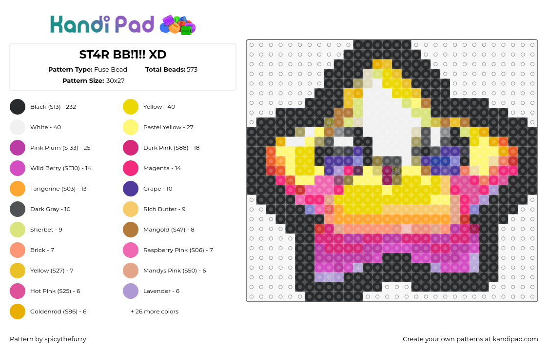 ST4R BB!1!! XD - Fuse Bead Pattern by spicythefurry on Kandi Pad - star,baby,cute,yellow,pink