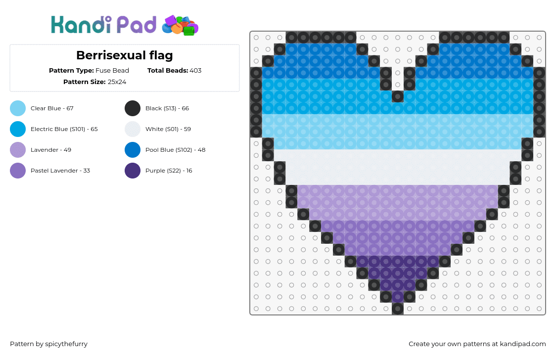 Berrisexual flag - Fuse Bead Pattern by spicythefurry on Kandi Pad - berrisexual,pride,heart,gradient,stripes,purple,light blue