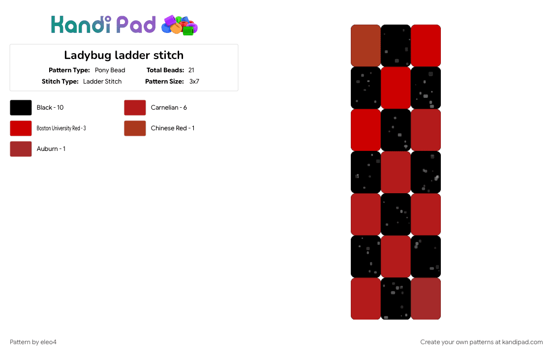 Ladybug ladder stitch - Pony Bead Pattern by eleo4 on Kandi Pad - black, cotdbugs, red