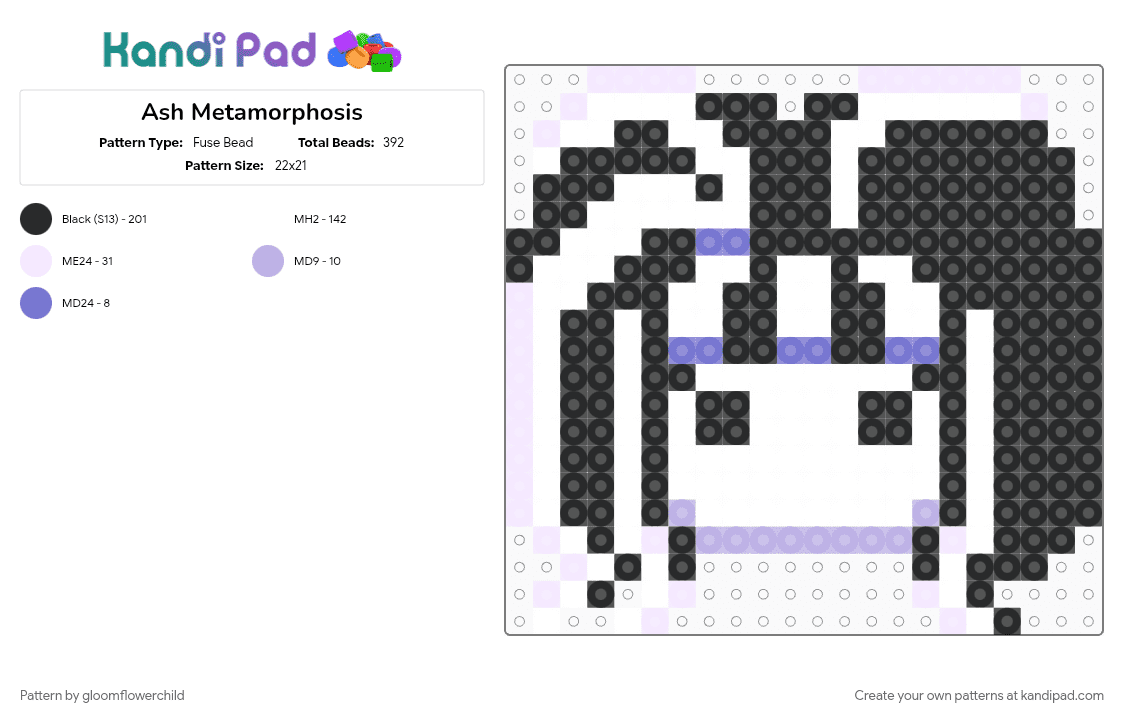 Ash Metamorphosis - Fuse Bead Pattern by gloomflowerchild on Kandi Pad - black, blue, character, head, pink, visual novel, white