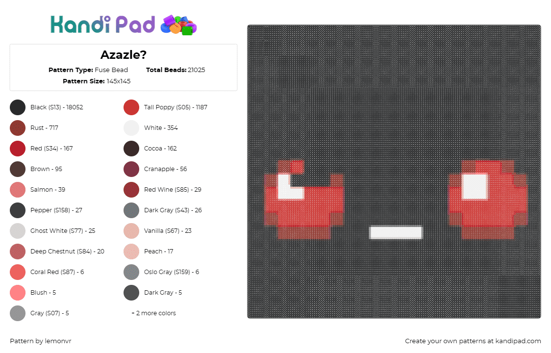 Azazle? - Fuse Bead Pattern by lemonvr on Kandi Pad - azazel,binding of isaac,eyes,character,dark,video game,simple,panel,black,red