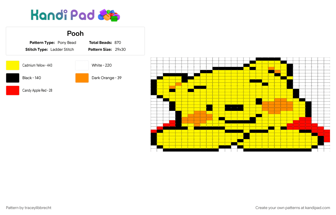 Pooh - Pony Bead Pattern by traceylibbrecht on Kandi Pad - yellow