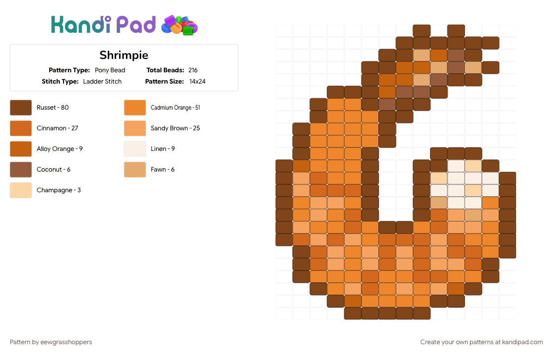 Shrimpie - Pony Bead Pattern by eewgrasshoppers on Kandi Pad - brown, cotdseafood, orange