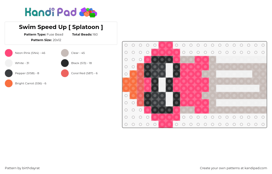 Swim Speed Up [ Splatoon ] - Fuse Bead Pattern by birthdayrat on Kandi Pad - squid,splatoon,swim,video game,pink,beige