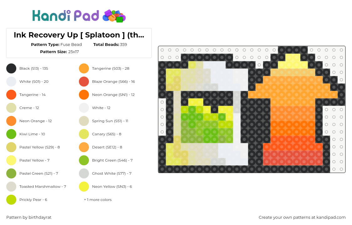 Ink Recovery Up [ Splatoon ] (thicker arrow) - Fuse Bead Pattern by birthdayrat on Kandi Pad - ink recovery up,splatoon,item,symbol,arrow,vial,battery,jar,video game,gradient,orange,yellow,beige,green