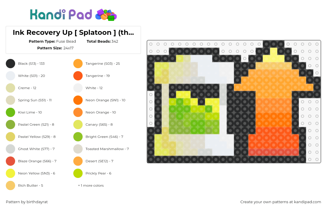 Ink Recovery Up [ Splatoon ] (thinner arrow) - Fuse Bead Pattern by birthdayrat on Kandi Pad - ink recovery up,splatoon,item,symbol,arrow,vial,battery,jar,video game,gradient,orange,yellow,beige,green